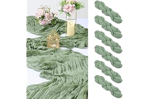 MUUKAIII 6 Stück Tischläufer Salbeigrün 90x300 cm Käsetuch Tischläufer Eukalyptus Grün Tischläufer Hochzeit Musselin Tischläufer Boho Hochzeit für Hochzeitsdeko, Tischdeko Geburtstag, Babyparty