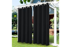 LiveGo Outdoor Patio Curtains, Blackout Waterproof Curtains Thermal Insulated Outdoor Garden Curtains for Porch/Pergola/Yard/Sliding Door/Arbor (Black, 52 * 94inch)