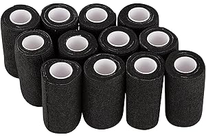 PHYTOP Cohesive Bandages Vet Wrap, Elastic Self Adhesive Bandage Tape for Wrist & Ankle Protection (Black, 10cm x 4.5m)