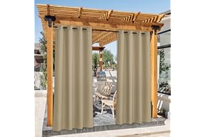 PONY DANCE Cortina Exterior Impermeable para Porche Cortinas Exterior Terraza para Pergolas de Jardin con Ojales, 2 Piezas, 140x240 cm, Taupe