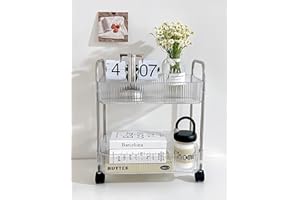 Uwenkjie 2-Layer Acrylic Stainless Steel Rolling Trolley, Multifunctional Storage Cart with Handle, Suitable for Kitchens, Bathrooms, Laundry Rooms, and Offices
