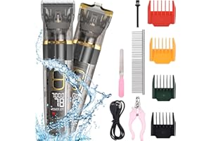 EUJAM Tondeuse Chien Poil Long Epais IPX7 étanche 2 in1 Tondeuse Pour Chien Chat 7000 u/min Tondeuse Animaux Faible Bruit Sans fil Outils de Toilettage Pour Animaux de Compagnie Cheval