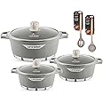 LIFE SMILE Cookware Set Granite Stone - Pots set Multi Layer Granite Non Stick Coating Cookware Sets 100% PFOA FREE, Kitchenware Cooking Sets (Grey (20/24/28CM))
