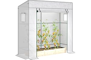 Outsunny Serre de Jardin PE, Serre de Balcon, bâche renforcée 140 g/m², châssis en Acier, Porte zippée Enroulable, 2 fenêtres, pour légumes Plantes Fleurs, intérieur et extérieur, 196x77x197cm, Blanc