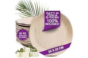 Waipur Piatti in Foglia di Palma Ecologici - 25 Pz Rotondi 25x25 cm - Stoviglie usa e getta Biodegradabili di Alta Qualità - Eleganti e Resistenti - Simile al Bamboo e al Legno