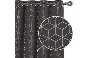 Deconovo Home Decoration Thermal Insulated Curtains, Eyelet Curtains, Blackout Curtains, Gold Diamond Printed Curtains for Living Room, 52 x 90 Inch(Width x Length), Dark Grey, One Pair