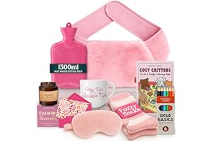 SEASONAL STREET Set Regalo con Borsa Acqua Calda – Boule Acqua Calda Rosa da 1,5L Avvolgente con Calzini, Tazza, Candela, Mascherina per gli Occhi e Libro da Colorare con Matita