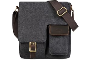 Kasgo Small Messenger Bag, Vintage Crossbody Shoulder Bag Canvas Men Bag Women Satchel Bag with Multi Pockets for Work Travel Business