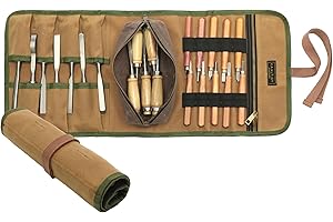 KAALTISY Werkzeugrolle mit abnehmbarer Werkzeugtasche, 16OZ gewachstes Segeltuch werkzeug rolltasche - Khaki - Rolltasche mit 7 Werkzeugschlitzen & Reißverschlusstaschen | 60cm x 25cm