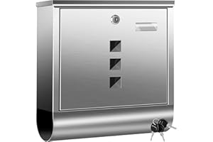 KESSER® Briefkasten Edelstahl mit Zeitungsfach Namensschild, Sichtfenster, gebürstet, 3X Schlüssel abschließbar, Pulverbeschichtet, Wandmontage, groß, inkl. Montagematerial Silber