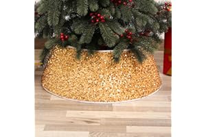 Bekecidi Falda del Árbol de Navidad Con Purpurina Roja - Cubierta de la Base y Anillo Decorativo para Adornos de Fiesta en el Hogar de Vacaciones