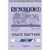 Etika Zigana A5 Spiralli Eskiz Defteri, 50 Yaprak, 120 gr | 120 gr dokulu kağıt ve sert mukavva altlık; sulu boya, akrilik, k