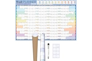 Glacient 2024 Juego de planificador de pared grande A1 (90 x 58 cm) Calendario de pared grueso enrollado laminado incluye marcador y puntos de pegamento para montaje en enero y diciembre de