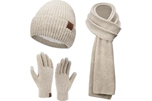 ZASFOU Damen Winter Mütze Schal Touchscreen Handschuhe Set Thermo Beanie Wintermütze Strickmütze Schlauchschal Winterhandschuhe Geschenk für Frauen