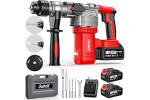Avhrit Marteau Perforateur Sans Fil, Perforateur Sans Fil Puissant de 4,2 J, 4200 BPM avec 2 * 5.0 AH Batteries et Chargeur, Perceuse à Percussion 2-en-1 pour les Professionnels et les Bricoleurs