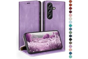 HUOUH Funda para Samsung Galaxy S24 FE Estuche de billetera con cuero de PU con Bloqueo RFID,titular de tarjeta de crédito,Cubierta a prueba de golpes teléfonos Fundas para Samsung S24 FE Lila Violeta