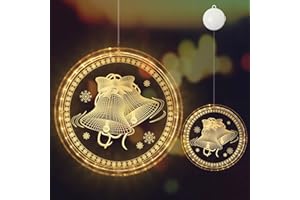 Auniq Luce Decorativa Finestre Natalizie Luci Sospese 3D con Nastro Biadesivo Luci di Natale a Batteria Bianco Caldo per Festa di Natale Interna ed Esterna Albero di Natale Addobbi (Campane)