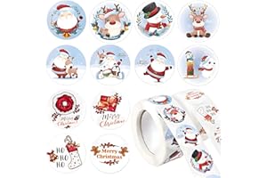 GEBETTER 1000pz 2.5cm Etichette Adesive Natale Adesivi Natalizi Rotondi Chiudipacco Etichette Natalizie per Sigilli Pacchi Regalo Buste Biglietti Auguri Festa Natale