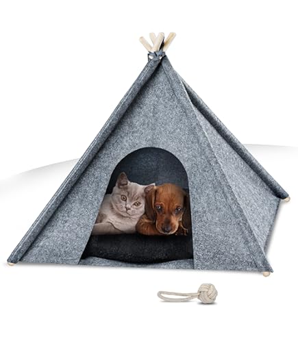 MoYouno Huisdieren tipi, draagbare pop-up tent kat, kleine hondenbed tipi, met verkoelende bedmatten, geschikt voor reizen en binnengebruik, voor honden katten huisdieren zomer slapen (beige