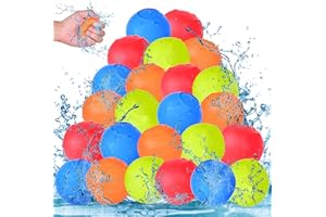 Herefun Wiederverwendbare Wasserballons, 24 Stück Wasserbomben Wiederverwendbar Selbstschließend, Silikon Wasserbälle Schnelles Befüllen, Splash Bälle Set, Outdoor Spielzeug für Kinder Wasserspiele
