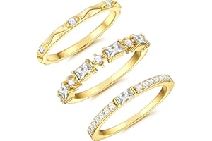 Dochais Anello d'oro da donna in 3 pezzi, anelli impilabili impermeabili, anello da donna con diamante zirconico placcato oro 14K, set di anelli di dichiarazione, misura 9-20