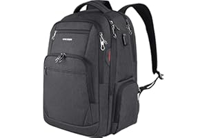 KROSER Plecak szkolny na laptopa 17,3 cala duży podróżny plecak na komputer, wodoodporny plecak z portem ładowania USB i interfejsem słuchawkowym, kieszenie RFID