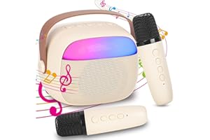 HIGSPE Karaoke dla dzieci i dorosłych z 2 mikrofonami bezprzewodowymi Bluetooth, przenośna maszyna do karaoke ze światłem LED i efektami zmiany głosu, prezenty dla dzieci w wieku od 3 do 18 lat, chłopców i