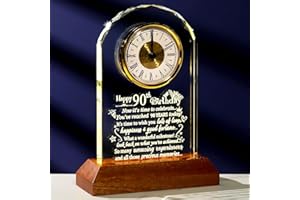 Arikyrist Crystal Happy 90th Birthday Clock Gifts for Women 90 Years Old Unique Birthday Presents for Her with Wooden Warm Light Base Special Keepsake Birthday Ornament Quartz Clock for Men