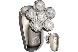 Kibiy - Rasoio elettrico da uomo, 5 in 1, con 6 testine rotanti, per la cura del naso, tipo C, ricaricabile