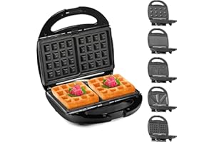 Lehmann Sandwichmaker 5 en 1 avec différentes formes | Gaufrier, grill contact, panini, sandwich, gâteaux sucrés | Comprend 5 ensembles de plaques antiadhésives | 800 W