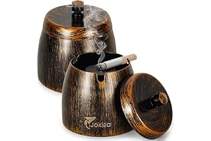 JOKISA Lot de 2 cendriers rétro, acier inoxydable, avec couvercle, pour intérieur et extérieur, antidérapant, jardin, bar, balcon, taille S