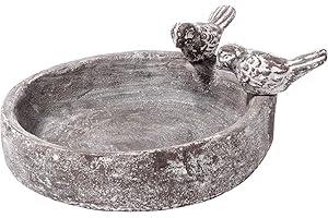 dobar 12972 Bassin pour Oiseaux avec Deux Oiseaux décoratifs, Bassin en céramique pour Oiseaux Sauvages, Gris