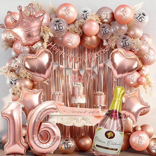 ASTER Sweet 16 tiara en sjerp voor meisjes, verjaardag strass kroon 16 & decoratieve satijnen sjerp, zoete 16 jaar verjaardagscadeaus voor meisjes, gelukkige 16e verjaardag feest gunst benodigdheden