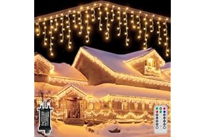 Hopexy Icicle Outdoor Christmas Lights, 1000 LEDs 25m Waterproof Outside Fairy Light Mains Powered, Warm White Hanging String Light Plug in, for House Roof Porch Gutter Xmas Decorations
