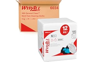 WypAll Panni per la pulizia WypAll X60 General Clean 6034 piegati in quattro - Panni riutilizzabili - 12 confezioni da 76 panni bianchi (totale 912)