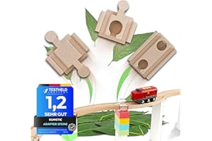 Kumetic 22 Stück Adapter-Steine Starter-Set in Holzoptik passend für Brio Schienen & Duplo® sowie alle übrigen Holzeisenbahnen + Klemmbausteine - Made in Germany