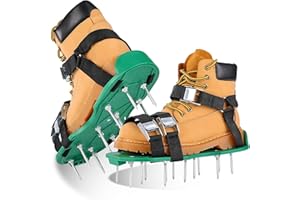 AIQII Calzado aireador de césped con correas ajustables y escarificador de metal para césped Aerificador, zapatos de jardín