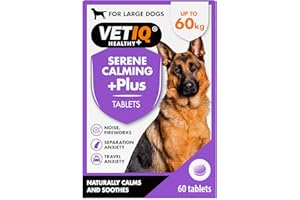 VETIQ Serene Calming Plus+ Tablets For Large Dogs, Helps to Reduce Anxiety in All Scenarios Short & Long Term , 60 Tablets
