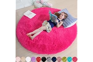 AMDREBIO Hot Pink Round Rug for Bedroom, Kids Room & Nursery - Fluffy, Shaggy, Fuzzy Plush Carpet, 4'X4'