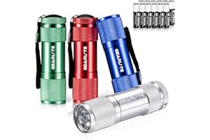 GEARLITE Small LED Torch, 4 Pack Small Torches LED Super Bright with 9 LEDs, Colorful Mini Pocket Torch Flashlight for Kids Adult Camping Hiking Outdoor Gifts, 12 AAA Batteries Pre-Installed