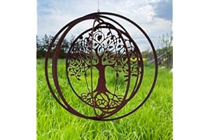 ‎STEINFIGURENWELT GIEBEN Windspiel Spirale Lebensbaum 21cm Baum filigran Gartendeko Rost Deko Metall Hänger Fensterdekoration Balkon Terrasse Garten Geschenk