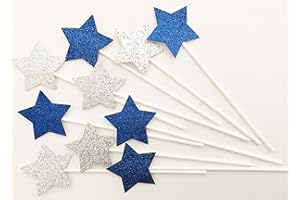 AILEXI Toppers torta fatta a mano con 10 glitter per decorare gli stuzzicadenti per cuptorta congelati - 5 stelle blu scuro e 5 stelle argento