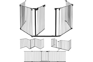 LCP KIDS Barrière de sécurité cheminée 5 Panneaux 300 cm avec Porte | Barrière bébé, Parc, barrière Animaux & Pare-feu | Barrière de Protection métallique Pliable sans perçage | Sécurité Enfants & Chiens