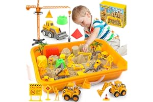 MYDOVA Magic Sand Sensory Toy, Edificio Sensory Bin, Trattori inclusi, camion giocattolo, modelli di costruzione, lavoratori, cartelli stradali, DIY Art Kit per bambini di età 3 e superiore (costruzione)