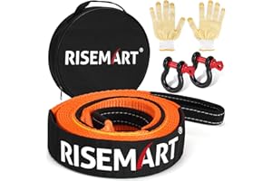 RISEMART Tow Rope 5M x 5cm, 10 Ton (22,000 Lbs) Tow Strap with 2 D Shackles, Storage Bag & Gloves, Heavy Duty Towing Rope for Saloon, SUV, Off-Road Vehicle Recovery