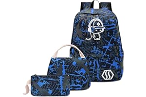 MCWTH School Bags for Teen Boys, Kids School Backpack with Lunch Bag Pencil Case Set (Blue)