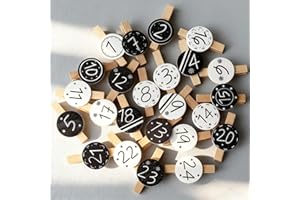 HERZWILD 48pcs Adventskalender Zahlen Holz 2 sets Wäscheklammer Holz F. Adventskalender 1-24 Weihnachten Holzklammern zum Foto Kleine Handwerk klammern (white black)