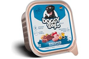 DOGGY Dog Paté Bœuf et Dinde 10 x 150 g - Nourriture Humide pour Chien - sans céréales - avec Huile de Saumon et Moule à lèvres Vertes - Aliment Complet avec Pommes de Terre et Tomate - Fabriqué en