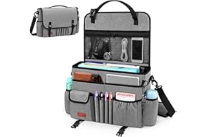 Eurhomewit Organisateur de Siège Auto 2 en 1, Sac Portable pour Ordinateur jusqu'à 15,6" + Vide-Poche Suspendu, Rangement Voiture pour Bureau, Dossiers, Accessoires, Gris