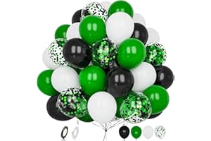 BALLOON DANCE Luftballons Grüne Schwarz, 60 Stück 12 Zoll Matt Dunkelgrüne Schwarz Weiß Konfetti Latex Helium Ballon mit Band für Jungen Männer Kinder Geburtstag Fussball Hochzeit Babyparty Jahrestag Dekoration